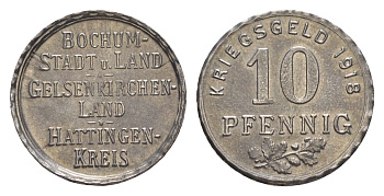 Бохум, Гельзенкирхен, Хаттинген 10 пфеннигов 1918 Funck 49.1, Men05 3022.1, Men18 3860.1 железо 4636-936