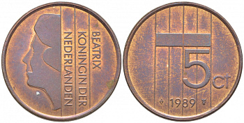 НИДЕРЛАНДЫ 5 ЦЕНТОВ 1989 БЕАТРИКС KM 202 бронза 3856-537