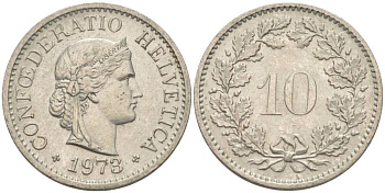 Швейцария 10 раппенов 1973 KM 27 медно-никель 55-441
