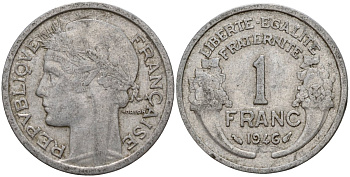 Франция 1 франк 1946 KM 885a алюминий 4156-714