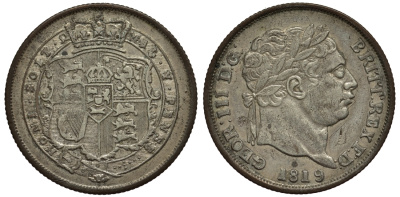 Великобритания 1 шиллинг 1819 Георг III (1760-1820) Spink 3790, KM 666 серебро 1523-815