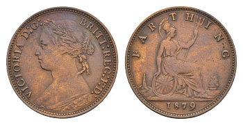 Великобритания 1 фартинг 1879 Виктория (1837-1901) KM 753, Spink 3958 бронза 4658-925