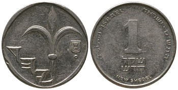 Израиль 1 новый шекель 2000 JE 5760 KM 160a сталь плакированная никелем 4396-665