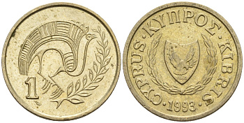 Кипр 1 цент 1993 KM 53.3 никель латунь 4174-1145