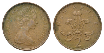 Великобритания 2 пенса 1976 Елизавета II (1952-2022) KM 916, Spink 4235 (C1) бронза 4671-1146