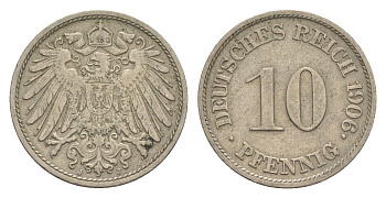 Германия 10 пфеннигов 1906 J, Вильгельм II (1888-1918) KM 12, J. 13 медно-никель 4644-1162