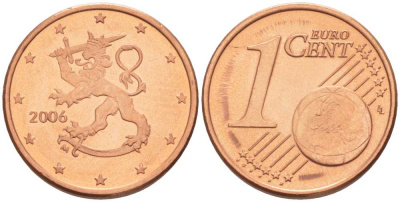 ФИНЛЯНДИЯ 1 ЕВРОЦЕНТ 2006 M KM 98 сталь плакированная медью UNC 214-313