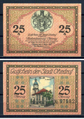 Ордруф (Тюрингии) 25 пфеннигов 1921 бумага UNC (пресс) 7556-14-4-1