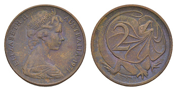 Австралия 2 цента 1971 Елизавета II (1952-2022), плащеносная ящерица KM 63 бронза 4655-1234