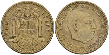 Испания 1 песета 1953 (62) Франсиско Франко (1939-1975) KM 775 алюминиевая бронза 4605-754