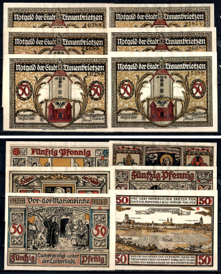 Тройенбрицен (Пруссия, Бранденбург) набор из 6 нотгельдов 1921 7555-4-4-2