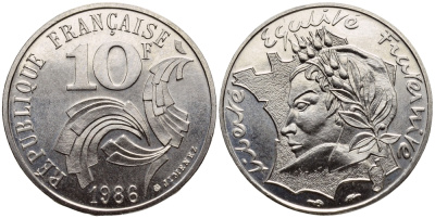 ФРАНЦИЯ 10 ФРАНКОВ 1986 РЕСПУБЛИКА KM 959 никель 4393-1155