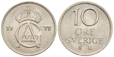 Швеция 10 эре 1972 Густав VI Адольф (1950-1973) KM 835 медно-никель 3309-655