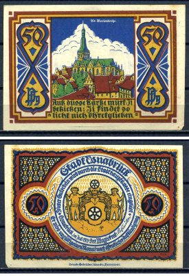 Оснабрюк 50 пфеннигов 1921 DeNG 1/2 1032.1-5/13 бумага UNC (пресс) 7556-26-4-2