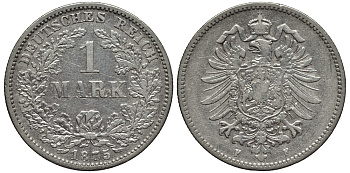 Германия 1 марка 1875 F, Weege 17, J. 9, KM 7 серебро 443-943