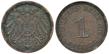 Германия 1 пфенниг 1910 D KM 10 медь 4119-757