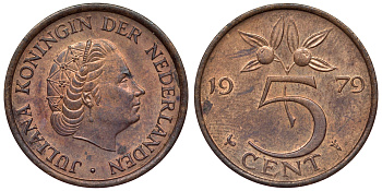 Нидерланды 5 центов 1979 Юлиана (1948-1980) KM 181 бронза 71-122