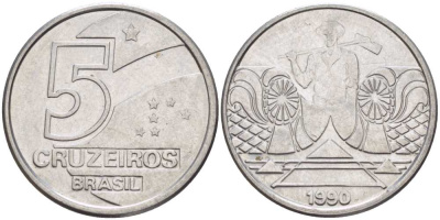 Бразилия 5 крузейро 1990 фермер KM 618.1 нержавеющая сталь 3457-912