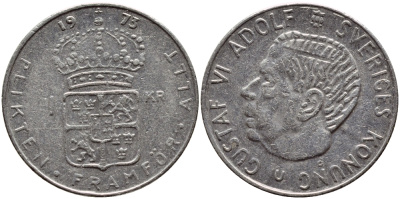 Швеция 1 крона 1973 Густав VI Адольф (1950-1973) KM 826а медь плакированная медно-никелем 4395-217