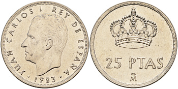 Испания 25 песет 1983 Хуан Карлос I (1975-2014) KM 824 медно-никель    4144-232