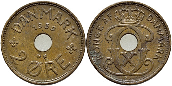 ДАНИЯ 2 ЭРЕ 1939 KM 827.2 бронза 4390-647