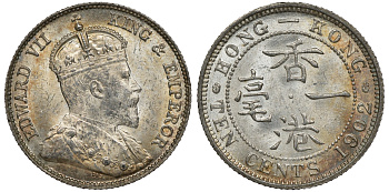 Гонконг 10 центов 1902 Эдуард VII (1901-1910) KM 13 серебро UNC 91-714
