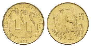Сан-Марино 20 лир 1972 KM 18 алюминиевая бронза UNC 4647-159