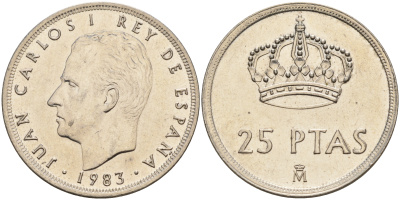 Испания 25 песет 1983 Хуан Карлос I (1975-2014) KM 824 медно-никель    4144-232