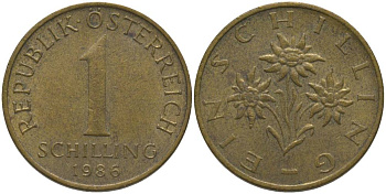 Австрия 1 шиллинг 1986 KM 2886 алюминиевая бронза 181-223