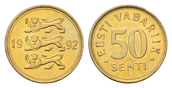 Эстония 50 сентов 1992 KM 24 латунь UNC M43-18