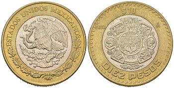 Мексика 10 песо 2013 Mo KM 616 биметалл aUNC 4616-1231