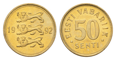 Эстония 50 сентов 1992 KM 24 латунь UNC M43-18