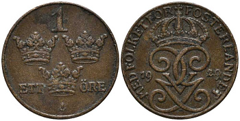 Швеция 1 эре 1929 Густав V (1907-1950) KM 777.2 бронза 201-1128