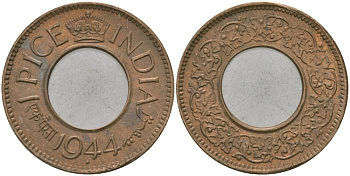 Британская Индия 1 пайс 1944 Георг VI (1936-1952) KM 533 бронза 33-1055