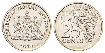 Тринидад и Тобаго 25 центов 1977 цветок дикая пуансеттия KM 32 медно-никель  UNC  M74-20