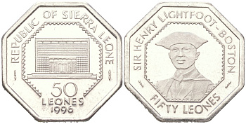 Сьерра-Леоне 50 леоне 1996 KM 45 сталь плакированная никелем PROOF 1527-345