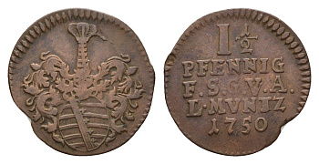 Саксен-Гота-Альтенбург 1 1/2 пфеннига 1750 Фридрих III (1732-1772) KM 281 медь 4658-1069