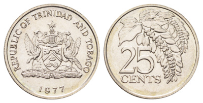 Тринидад и Тобаго 25 центов 1977 цветок дикая пуансеттия KM 32 медно-никель  UNC  M74-20
