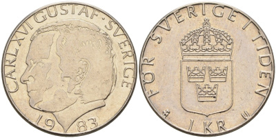 Швеция 1 крона 1983 Карл XVI Густав (1973- ) KM 852а медно-никель 4582-455