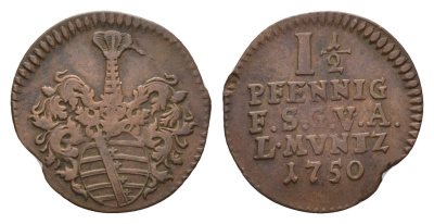 Саксен-Гота-Альтенбург 1 1/2 пфеннига 1750 Фридрих III (1732-1772) KM 281 медь 4658-1069