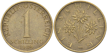 Австрия 1 шиллинг 1984 KM 2886 алюминиевая бронза 4592-1023