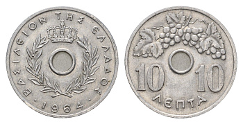 Греция 10 лепт 1964 Павел I (1947-1964), виноградная лоза KM 78 алюминий 4668-1054