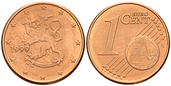 Финляндия 1 евроцент 1999  KM 98 сталь плакированная медью  UNC  4189-135