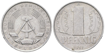 ГДР 1 пфенниг 1961 A KM 8.1 алюминий 206-1027