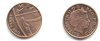 Великобритания 1 пенни 2010 Елизавета II (1952-2022) KM 1107, Spink B6 сталь плакированная медью 177-1215