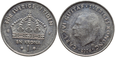 Швеция 1 крона 2004 Карл XVI Густав (1973- ) KM 894 медно-никель 177-641