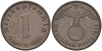 Германия 1 рейхспфенниг 1939 A KM 89, J. 361 бронза 4147-1156