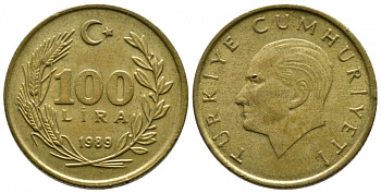 Турция 100 лир 1989 Кемаль Ататюрк KM 988 алюминиевая бронза 4539-1125