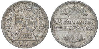 Германия 50 пфеннигов 1922 A KM 27, J. 301 алюминий 4148-1015
