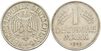 ФРГ 1 МАРКА 1959 J KM 110, J. 385 медно-никель 3718-1113